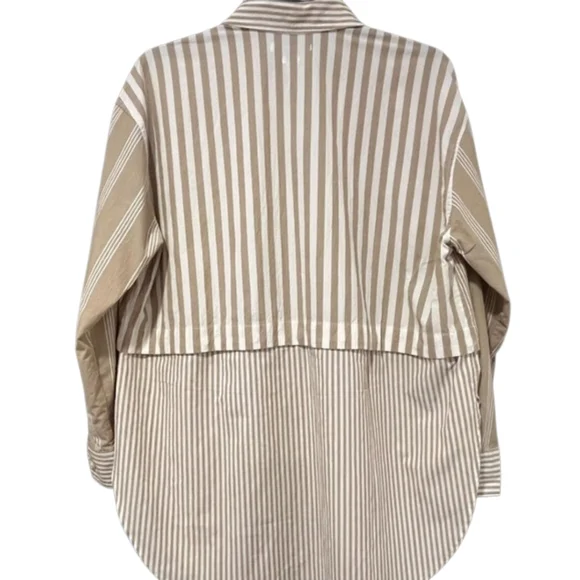Madewell Tan White 2 in 1 Oversized Striped 100% Cotton Shirt Size S - Picture 8 of 15